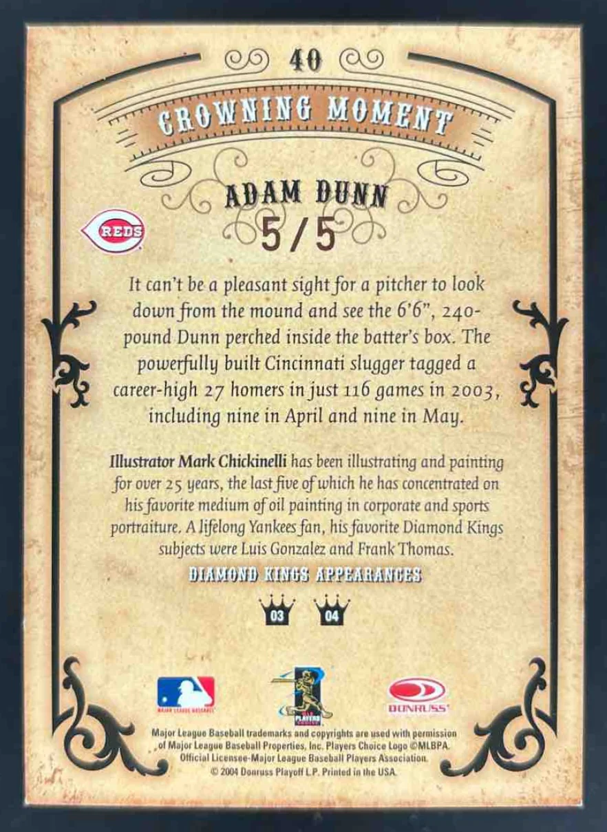 2004 Donruss Diamond Kings DK Signatures Bronze #40 Adam Dunn Autograph Auto /5 - Image 2