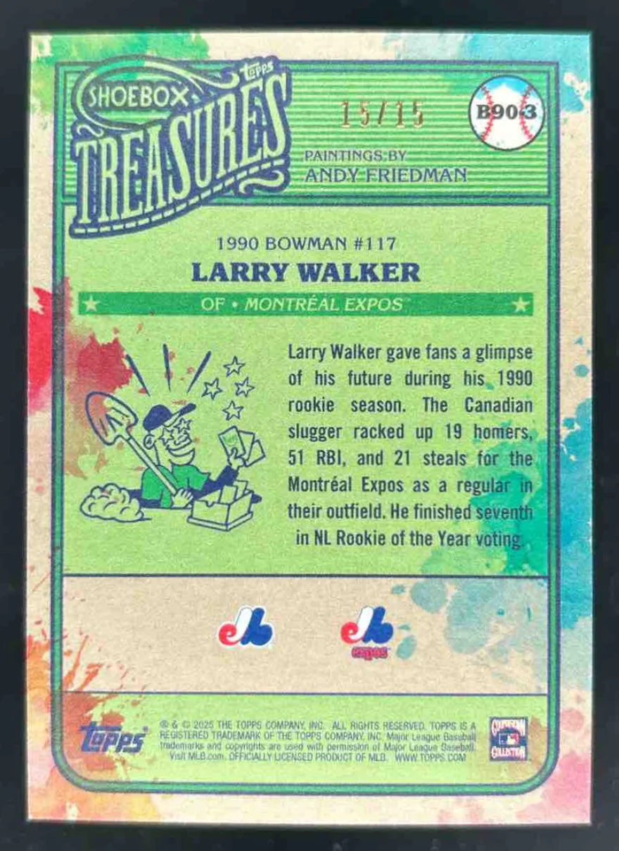 2025 Topps Shoebox Treasures 1990 Bowman Paint Splatter Back Larry Walker /15 - Image 2