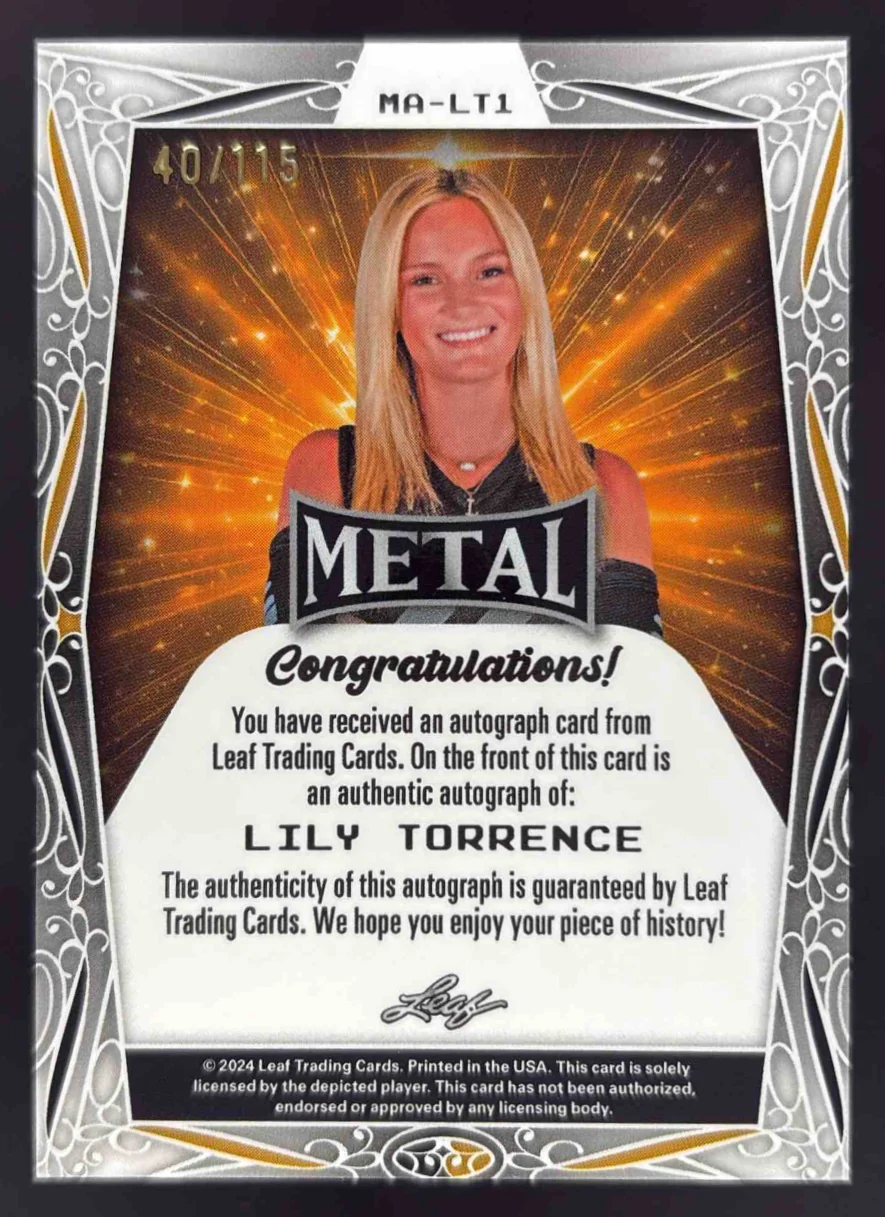 2024 Leaf Metal Autograph White #MA-LT1 Lily Torrence Auto /115 - Image 2