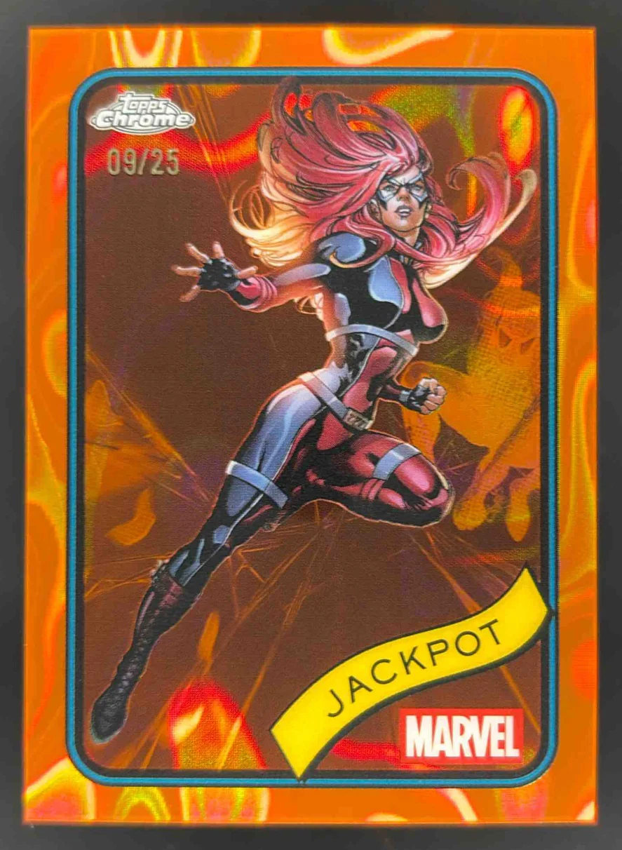 2025 Topps Chrome Marvel Orange Lava Refractor #81 Jackpot /25