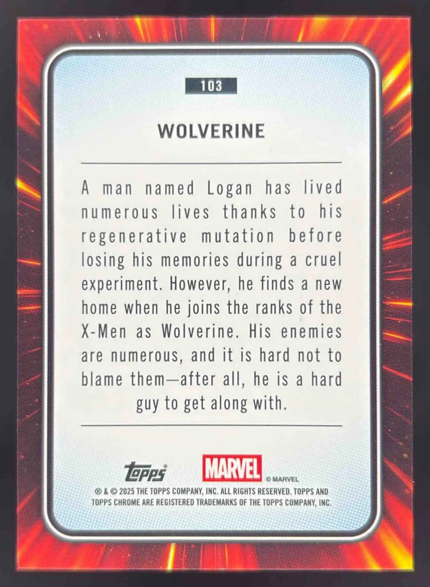 2025 Topps Chrome Marvel Blue Refractor #103 Wolverine /299 - Image 2