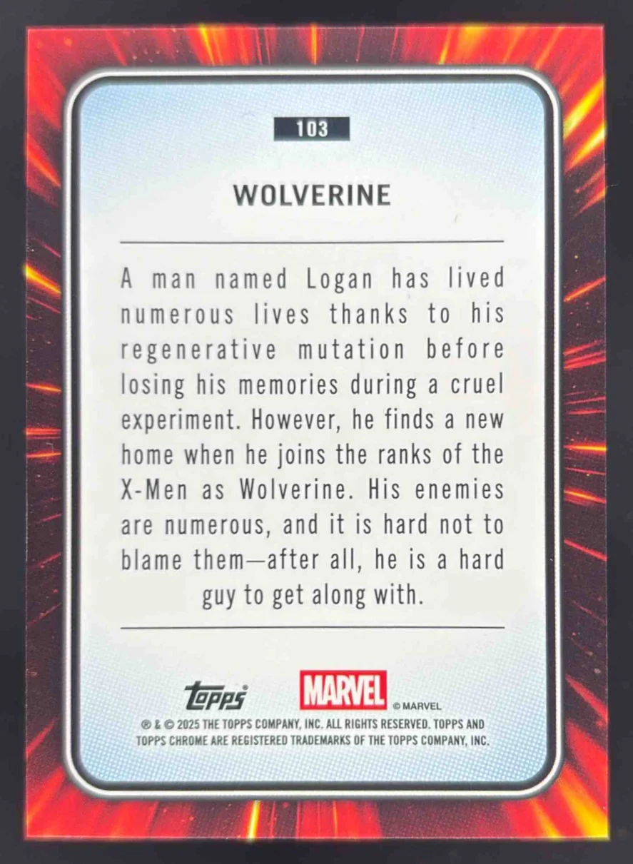 2025 Topps Chrome Marvel Spider Web Refractor #103 Wolverine /399 - Image 2