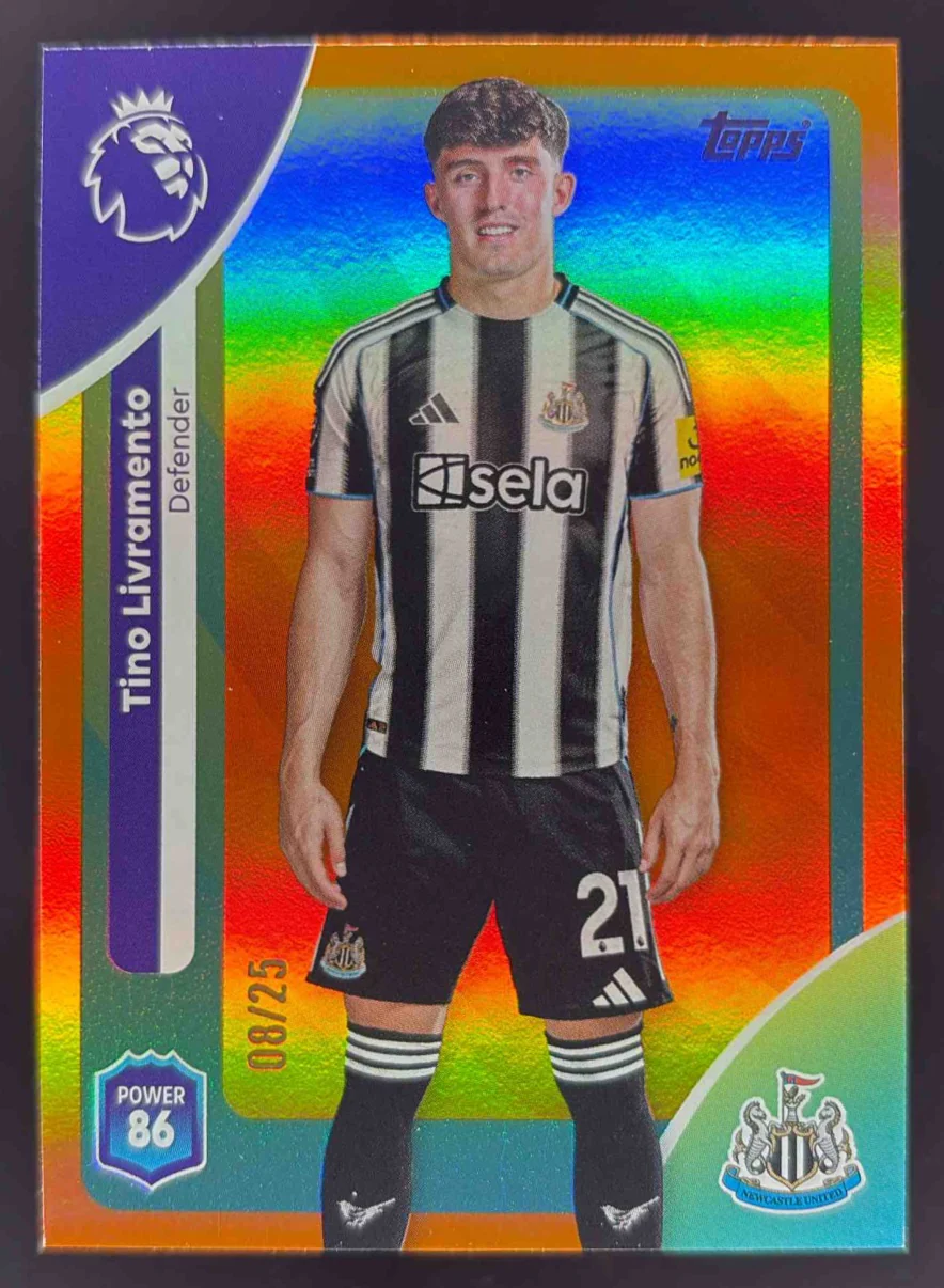 2025-26 Topps Premier League Orange Rainbow Foil #222 Tino Livramento /25