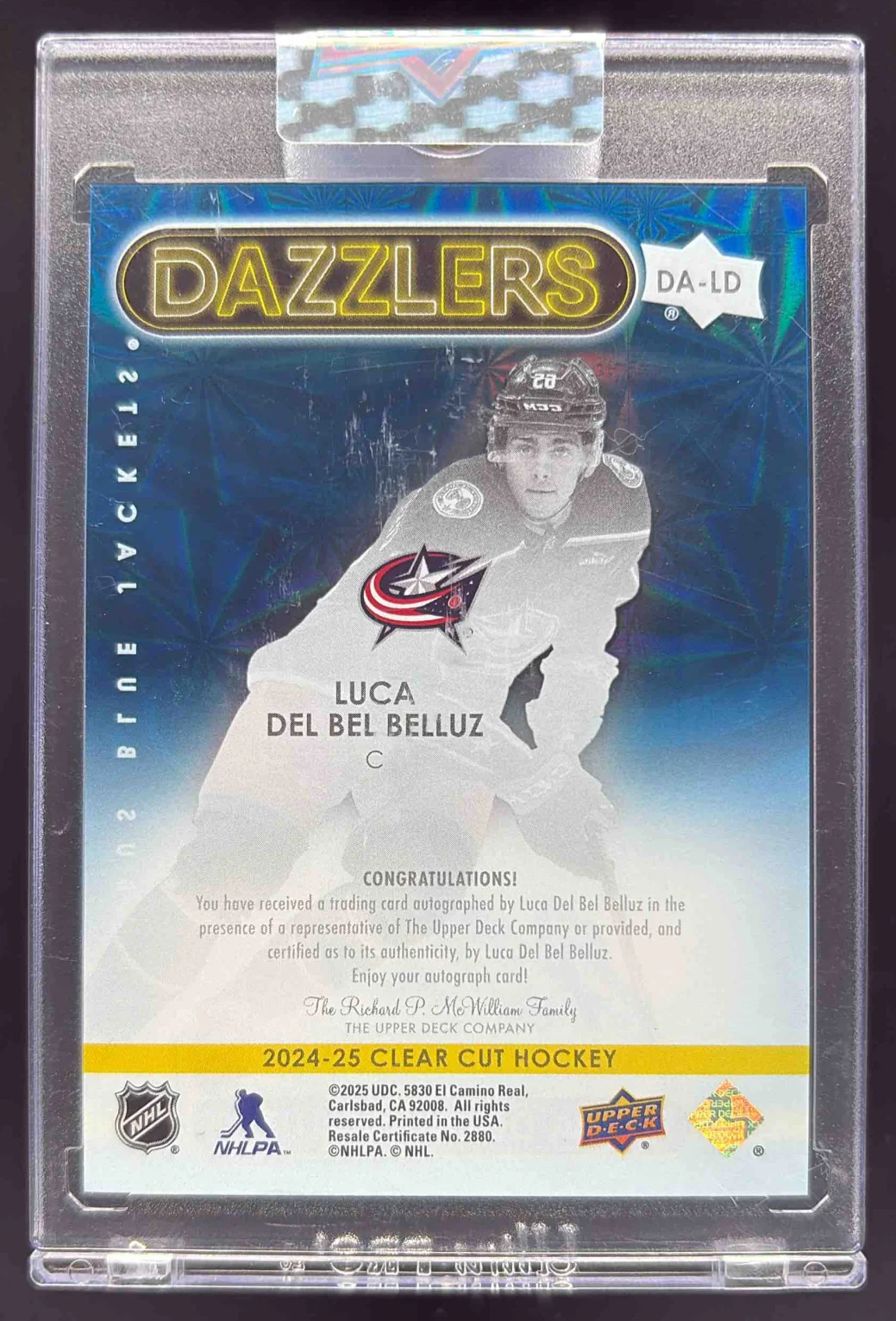 2024-25 Upper Deck Clear Cut Dazzlers #DA-LD Luca Del Bel Belluz Auto - Image 2