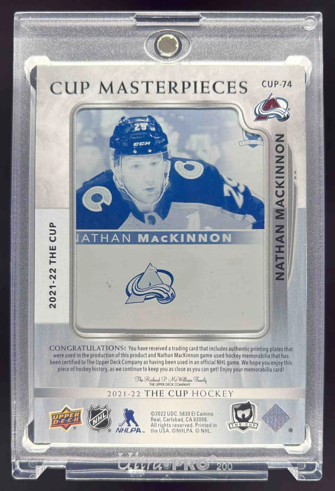 2021 Upper Deck The Cup Dual Sided Printing Plates Cyan #74 Nathan MacKinnon 1/1 - Image 2