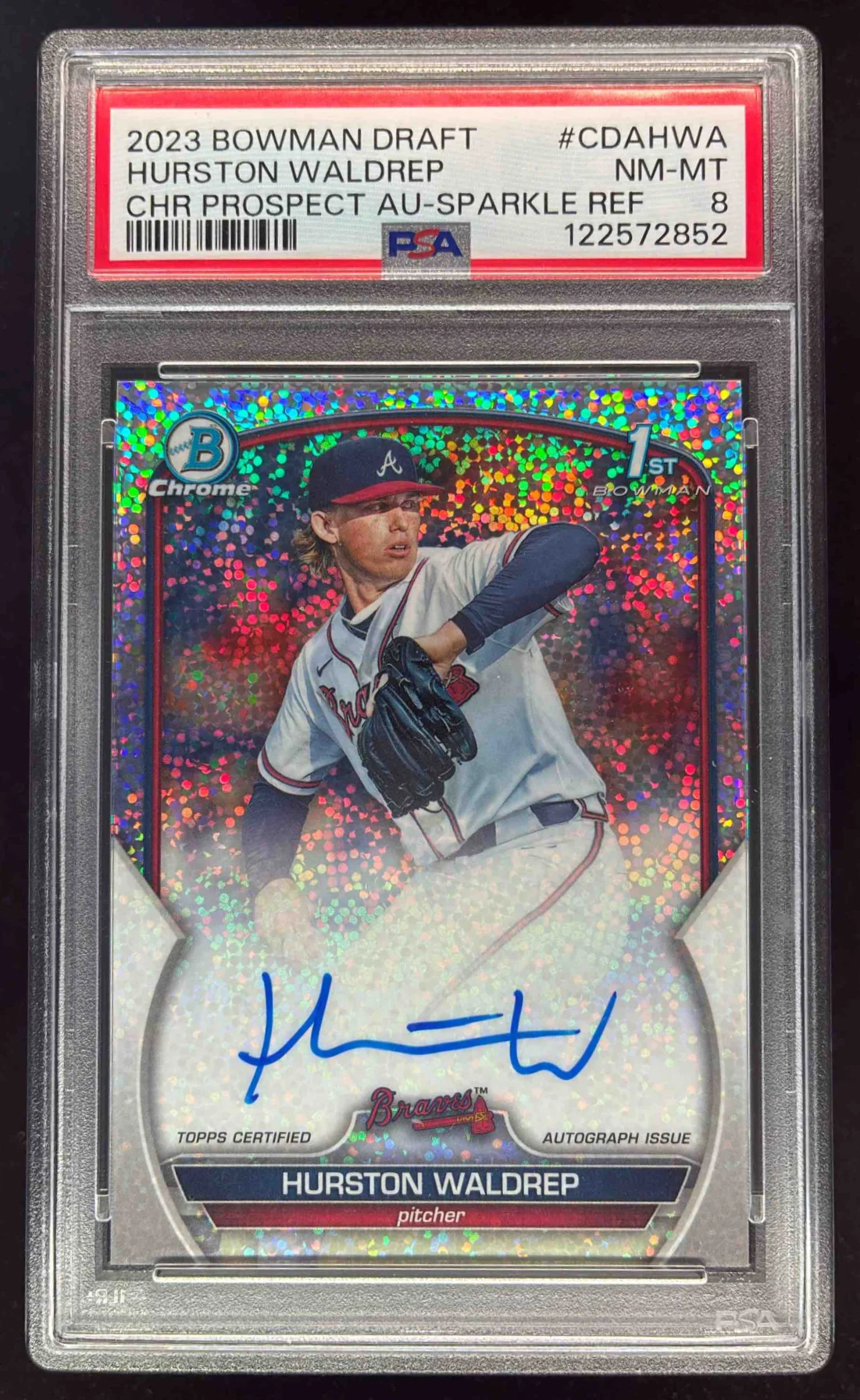 2023 Bowman Draft Chrome Sparkle Refractor Hurston Waldrep RC Auto /71 PSA 8