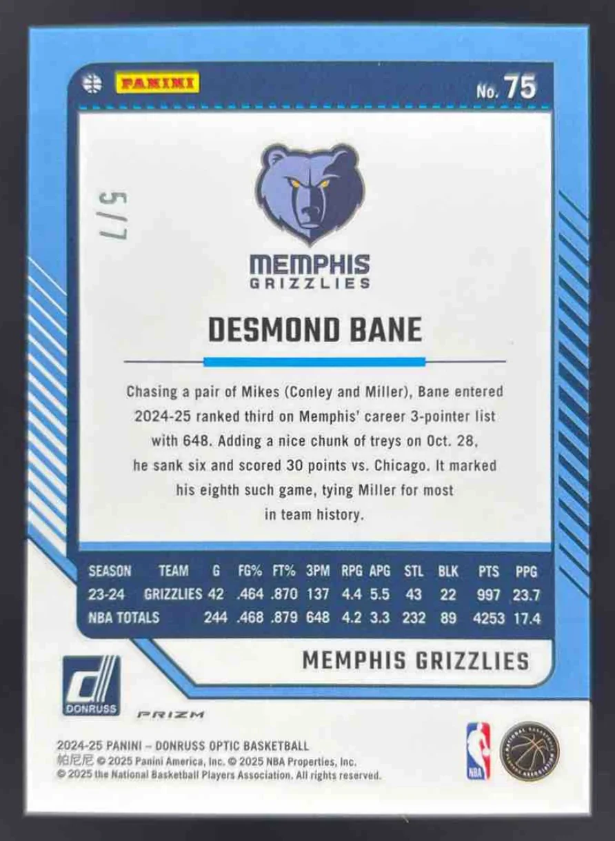 2024-25 Panini Donruss Optic Fast Break Red & Yellow #75 Desmond Bane /7 - Image 2