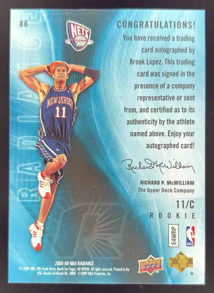 2008-09 Upper Deck NBA Radiance #86 Brook Lopez RC Auto /99 - Image 2
