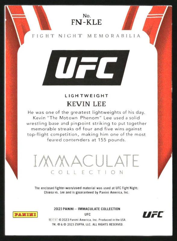 2023 Immaculate Collection UFC Fight Night Memorabilia Red Kevin Lee /25 - Image 2