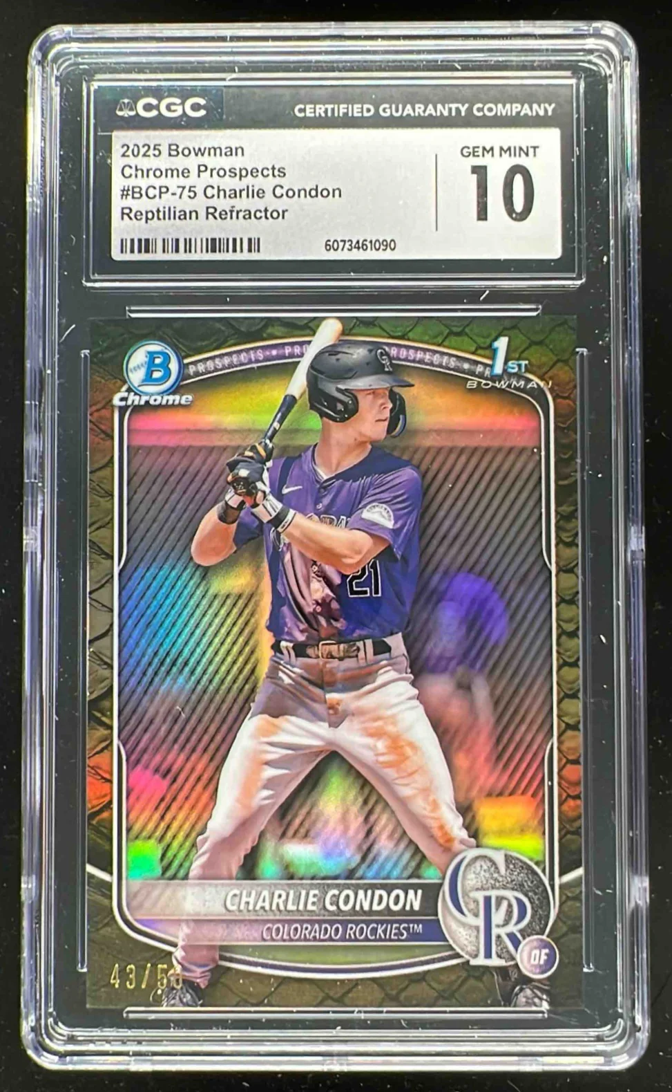 2025 Bowman Chrome Prospects Reptilian Gold #BCP-75 Charlie Condon RC /50 CGC 10