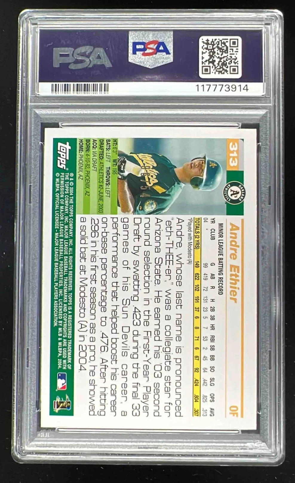 2005 Topps Black #313 Andre Ethier RC /54 PSA 9 - Image 2