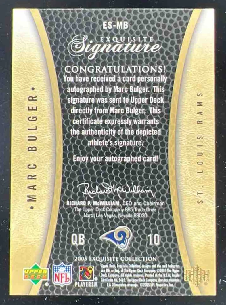 2005 Upper Deck Exquisite Collection Signatures #ES-MB Marc Bulger Auto /35 - Image 2