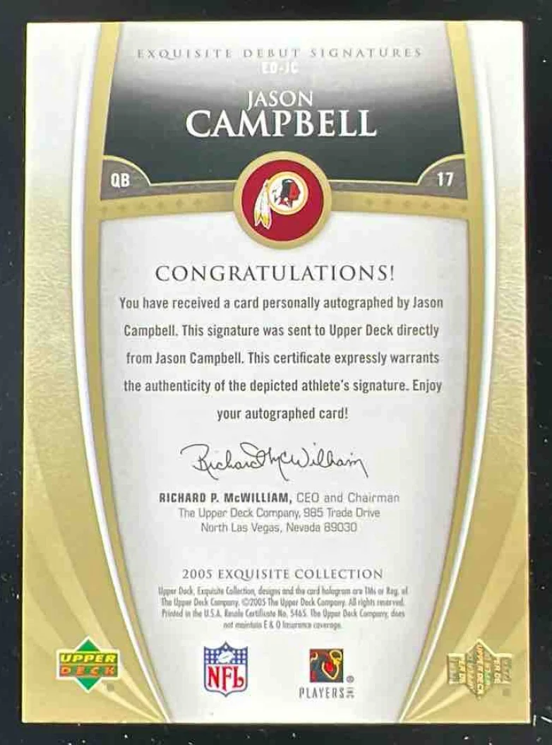 2005 Exquisite Collection Debut Signatures #ED-JC Jason Campbell RC Auto /25 - Image 2