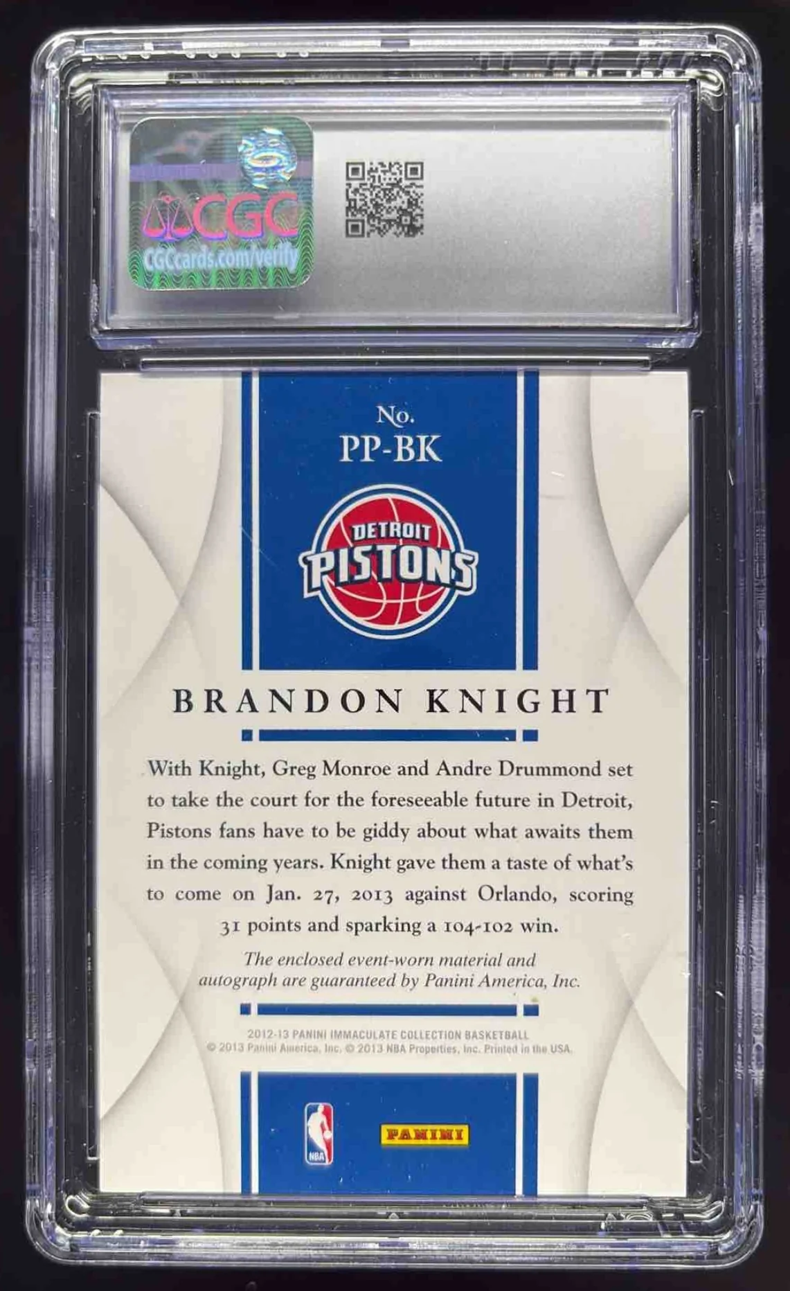 2012 Immaculate Premium Patches Chinese Red Brandon Knight RC Auto /18 CGC 10 - Image 2