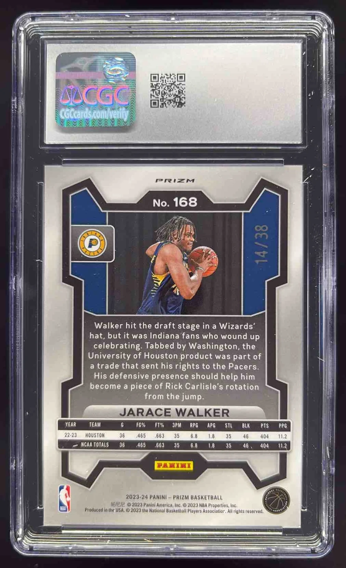 2023-24 Panini Prizm Prizms White Wave #168 Jarace Walker RC /38 CGC 10 - Image 2