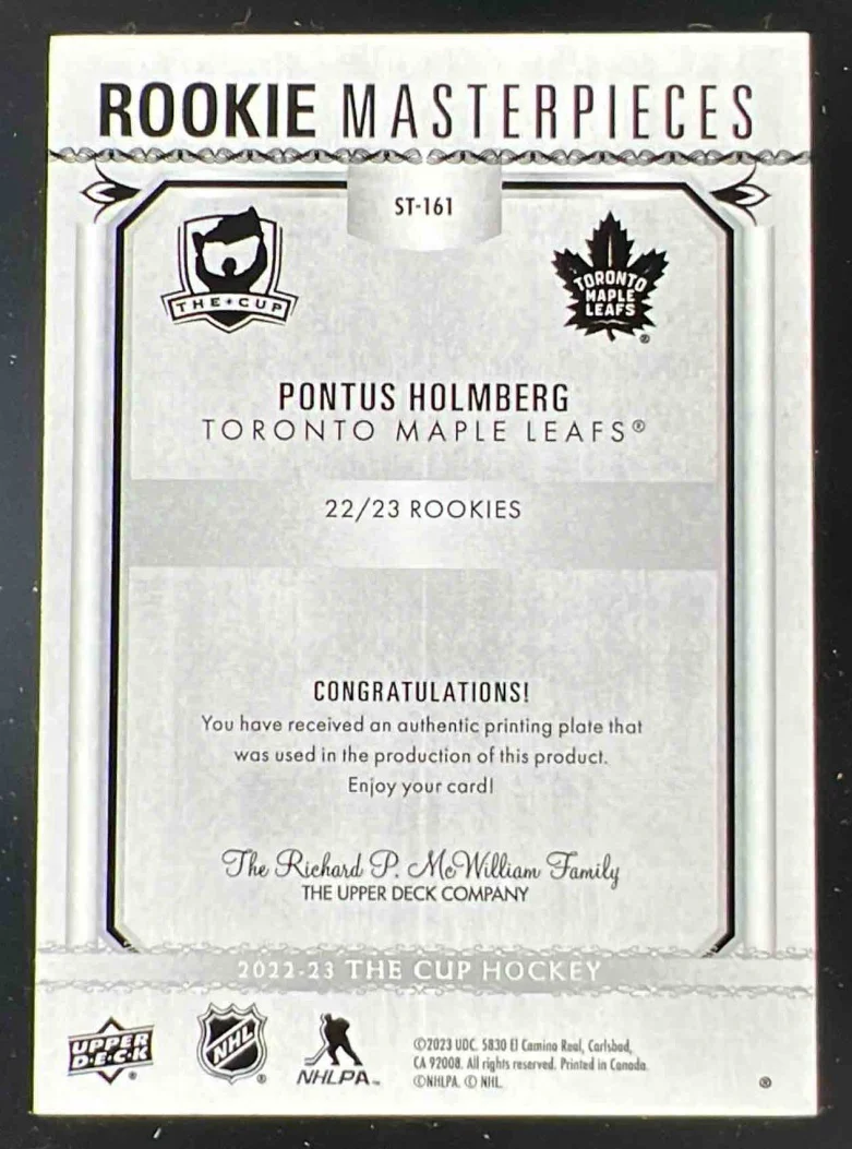 2022-23 The Cup Rookie Masterpieces Printing Plate Cyan Pontus Holmberg 1/1 - Image 2