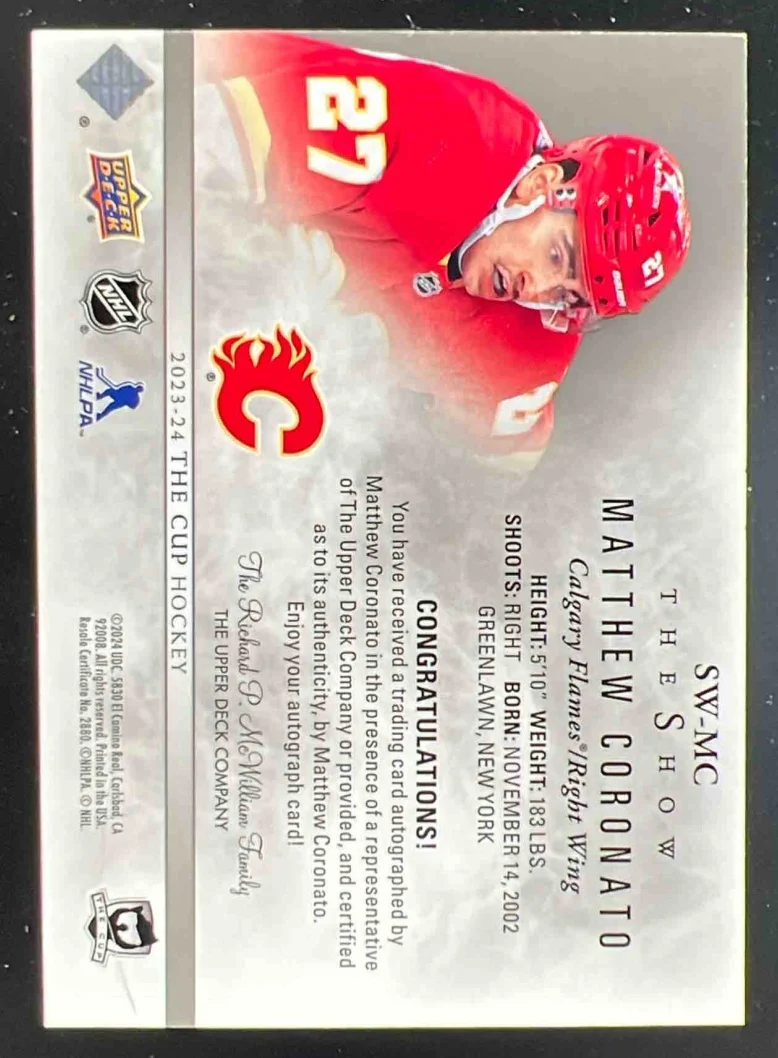 2023-24 The Cup The Show White Auto #SW-MC Matt Coronato Autograph Auto - Image 2