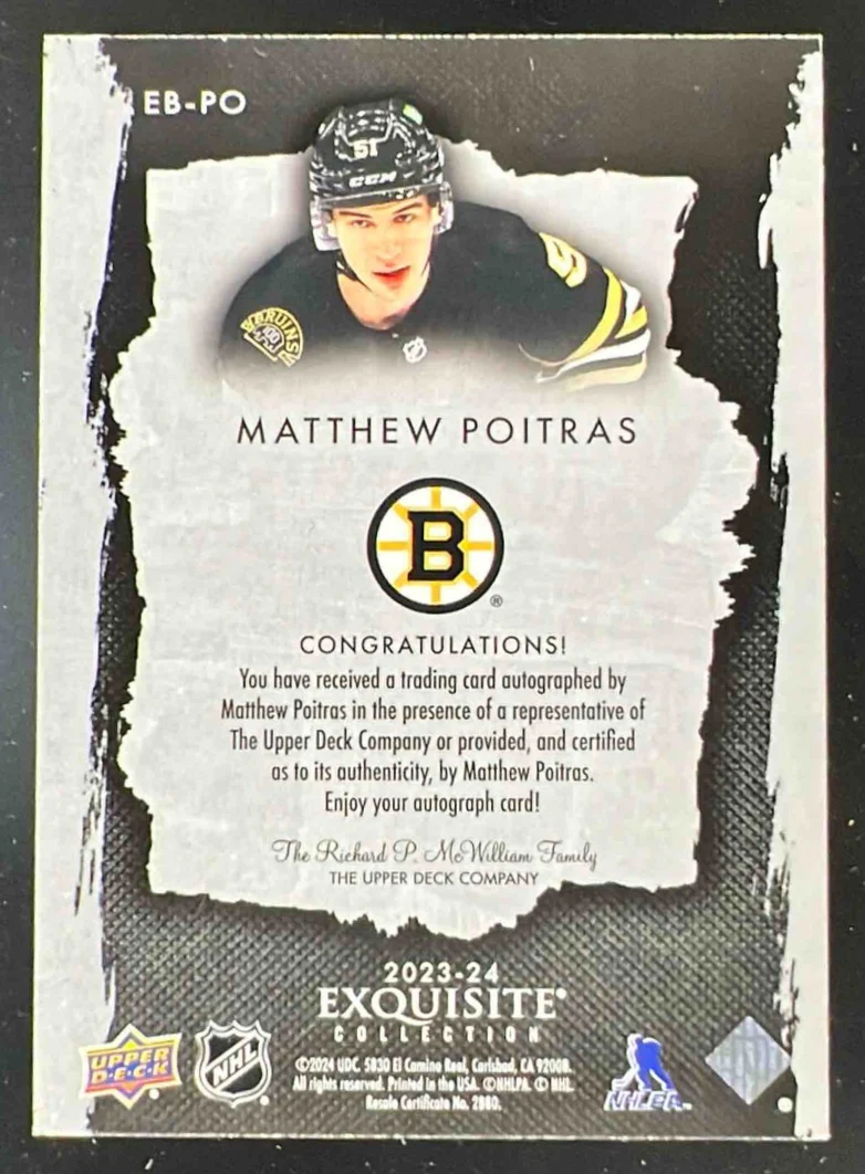 2023-24 The Cup Black Auto #EB-PO Matthew Poitras Autograph Auto /25 - Image 2