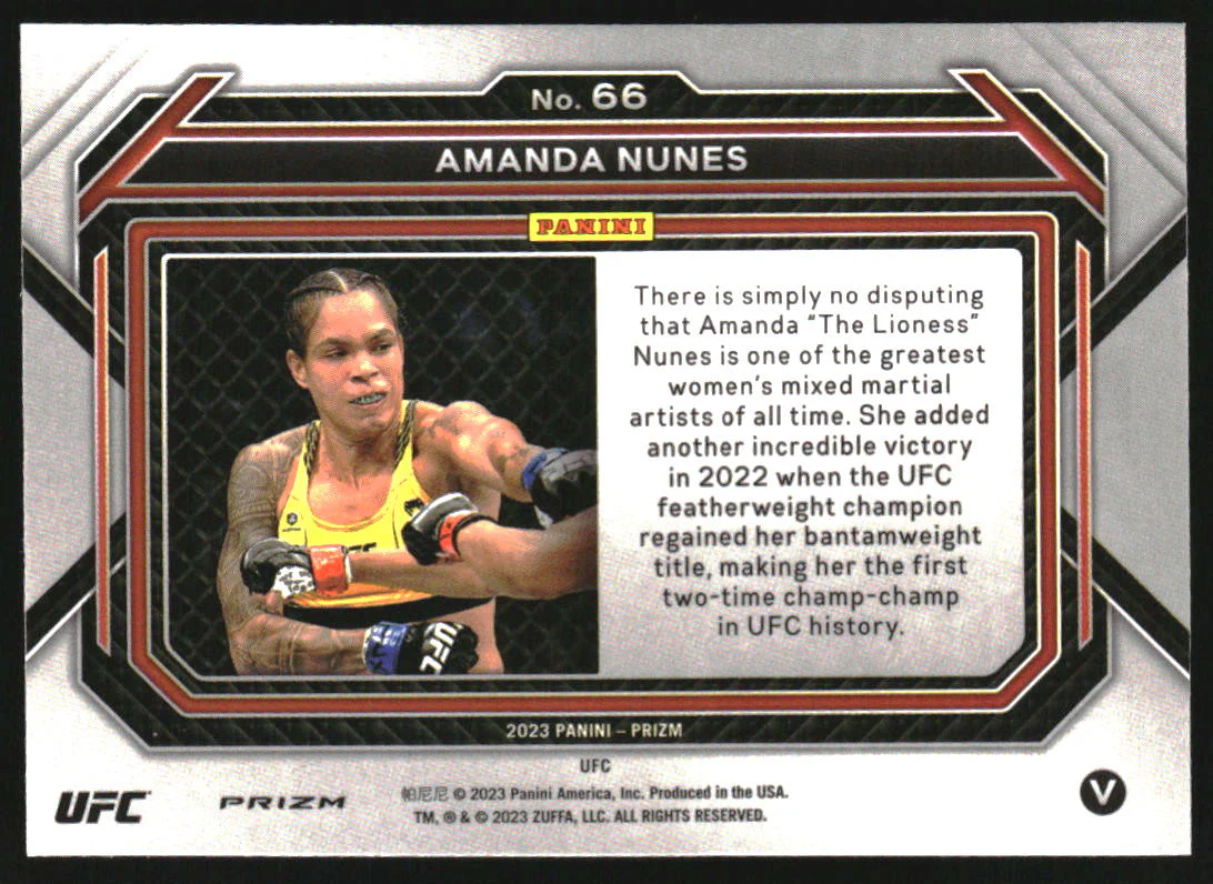 2023 Panini Prizm UFC Prizms Under Card #66 Amanda Nunes - Image 2