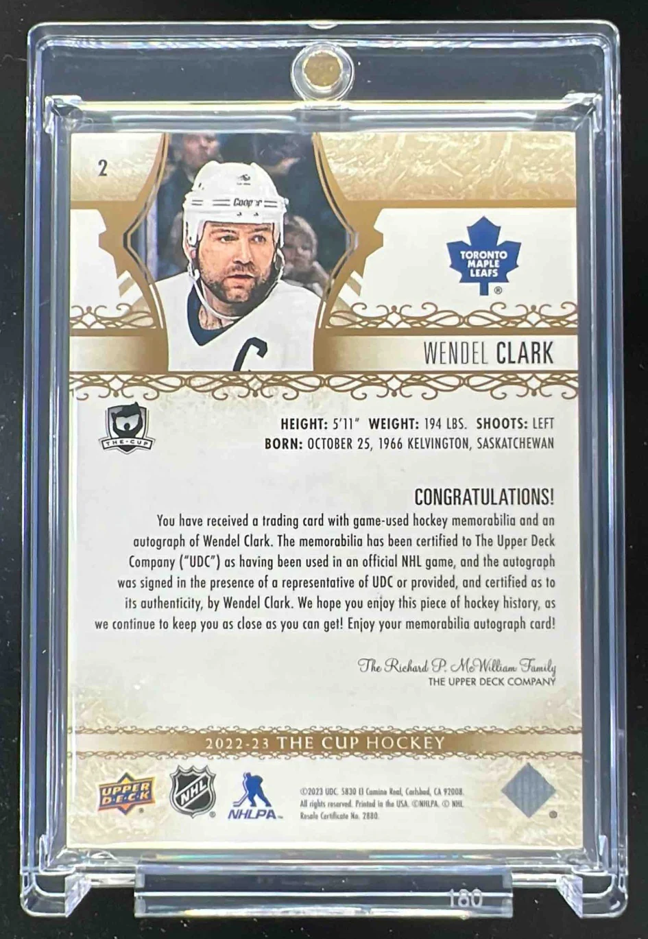 2023-24 The Cup Update Gold Foil #2 Wendel Clark Autograph Auto /8 - Image 2