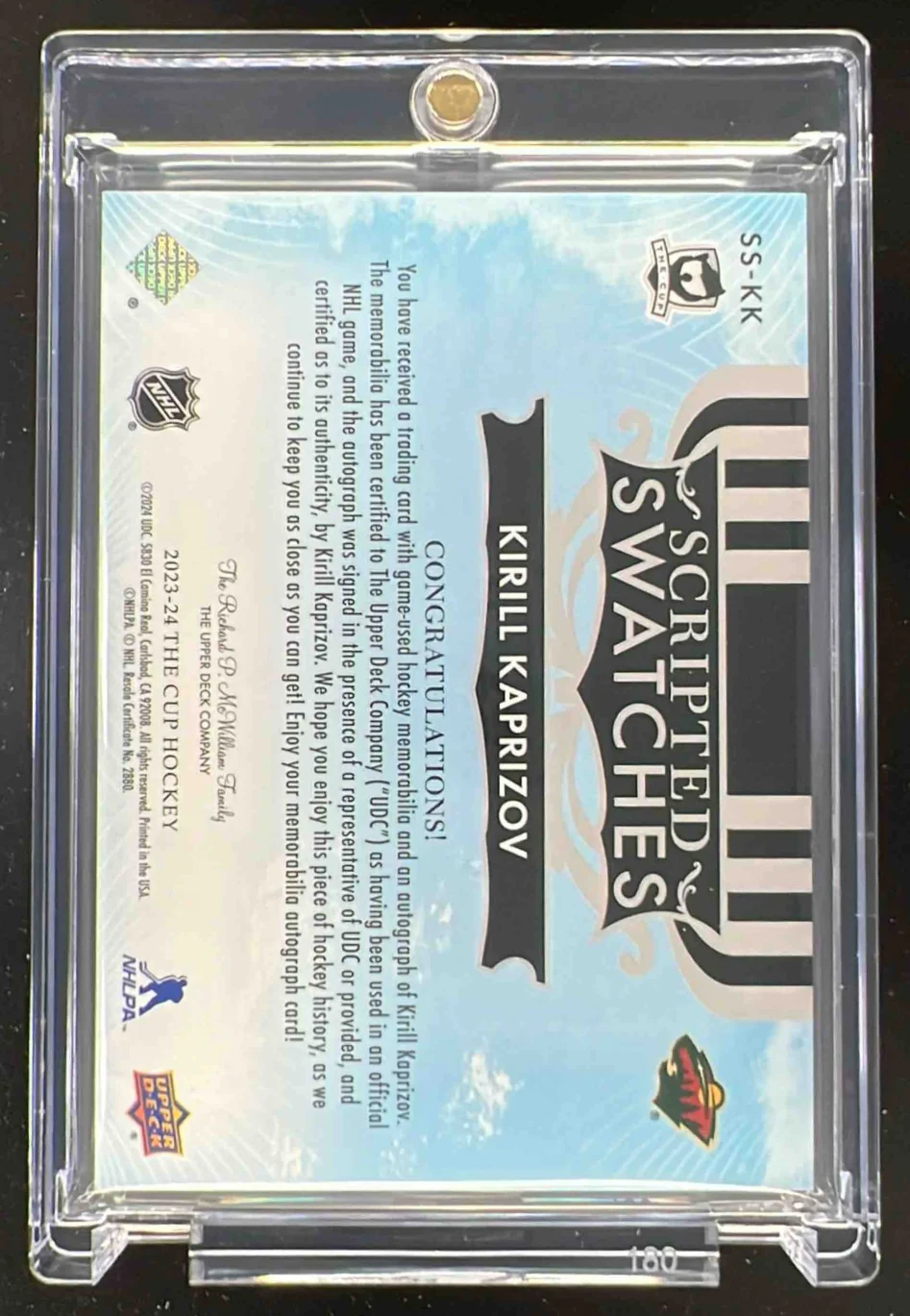 2023-24 The Cup Scripted Swatches #SS-KK Kirill Kaprizov Autograph Auto /35 - Image 2