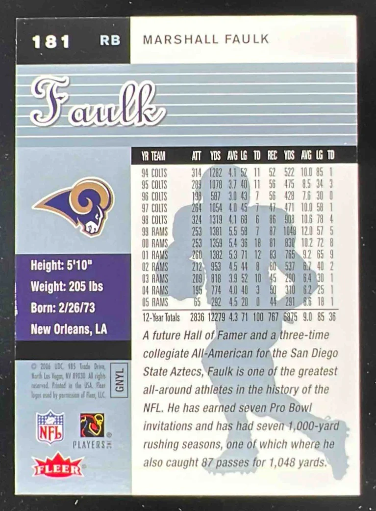 2006 Fleer Ultra Platinum Medallion #181 Marshall Faulk /99 - Image 2
