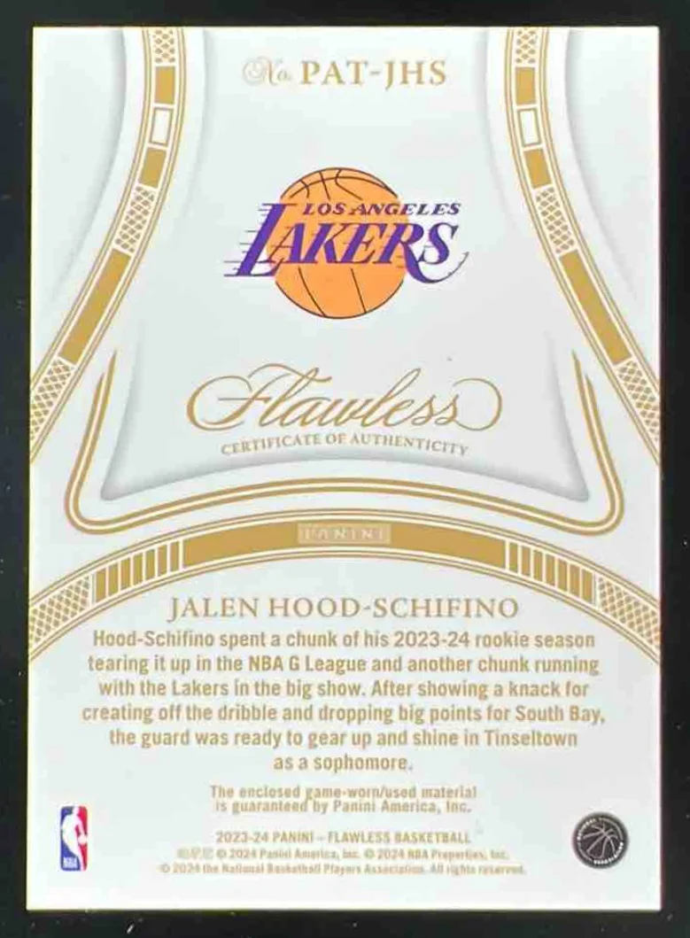 2023-24 Panini Flawless Patches #PAT-JHS Jalen Hood-Schifino RC /20 - Image 2