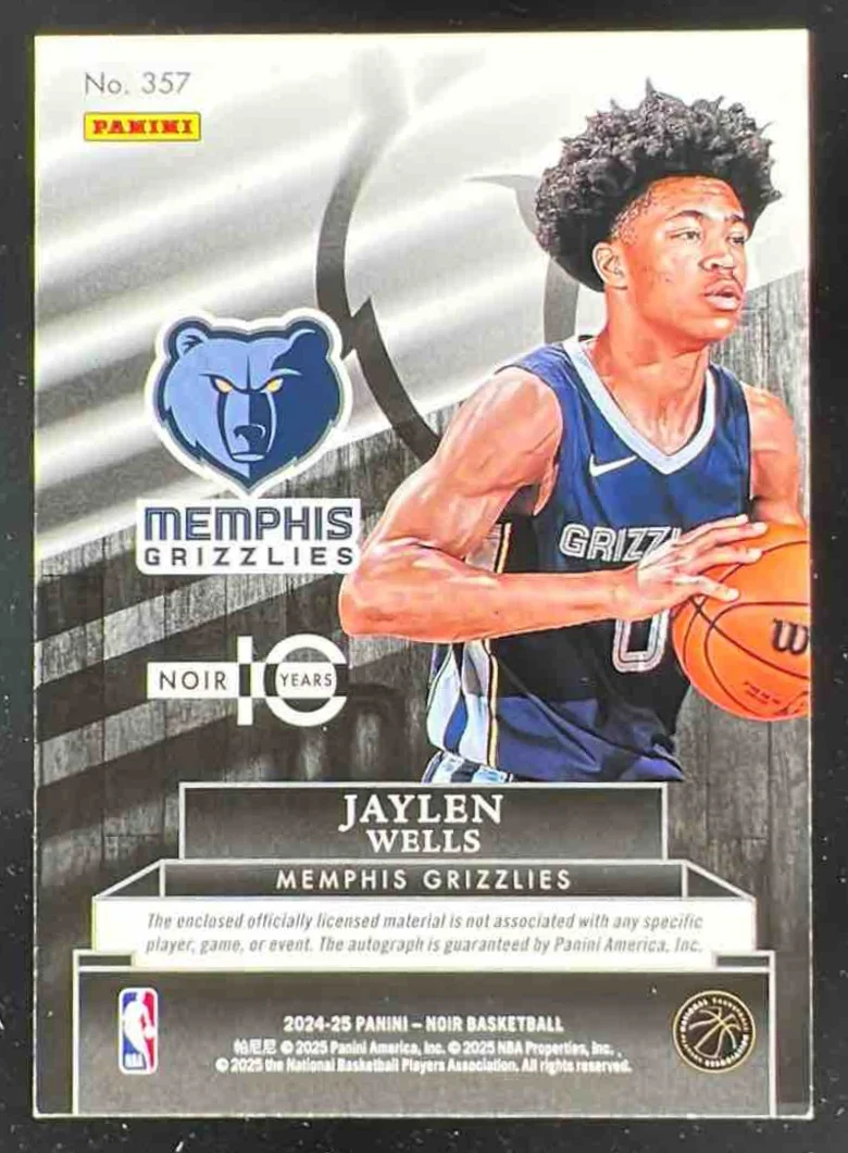 2024 Panini Noir Rookie Patch Autographs Color #357 Jaylen Wells Auto /99 - Image 2