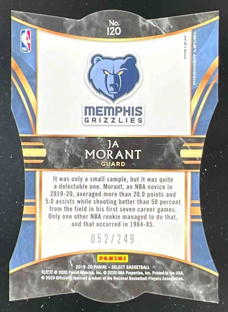 2019-20 Panini Select Blue Prizms Die Cut #120 Ja Morant RC Premier /249 - Image 2