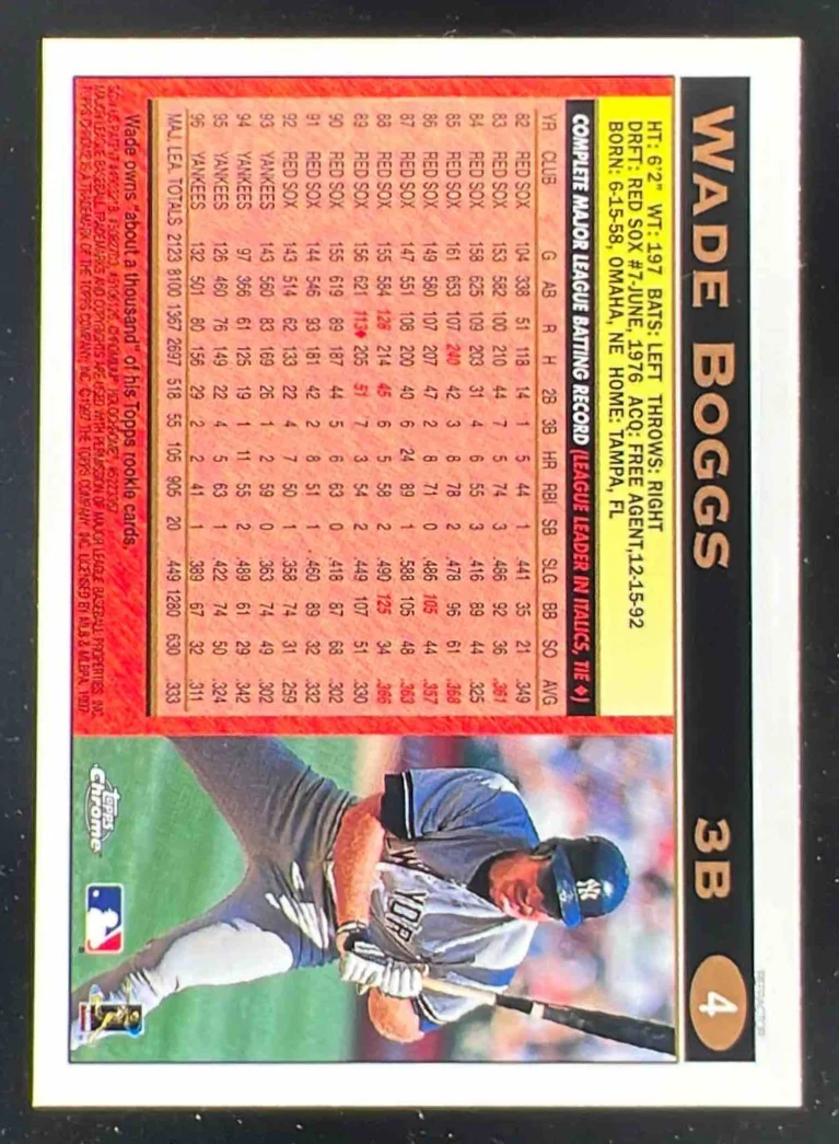 1997 Topps Chrome Refractors #4 Wade Boggs - Image 2