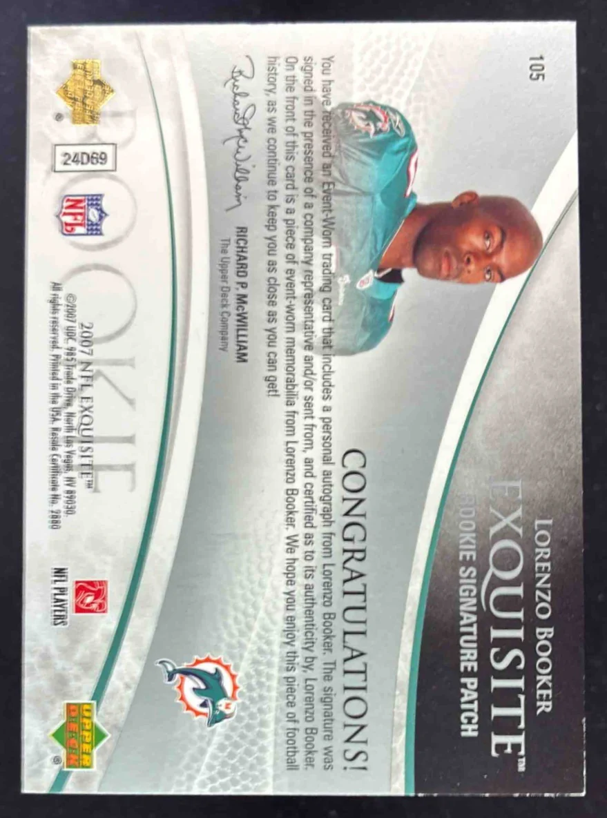 2007 Upper Deck Exquisite Collection #105 Lorenzo Booker RC Auto /225 - Image 2