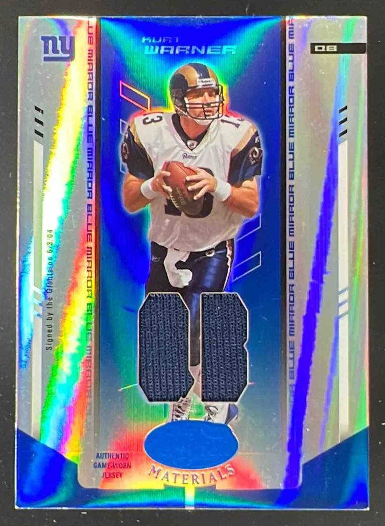 2004 Leaf Certified Materials Mirror Blue Materials #107 Kurt Warner /50