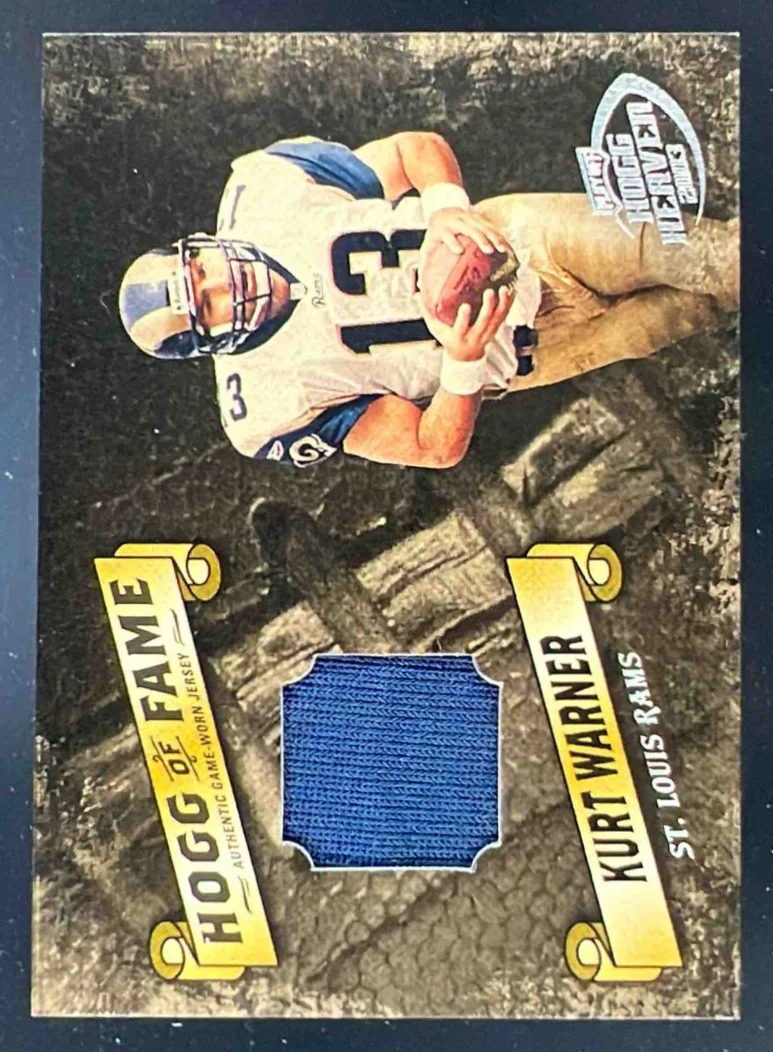 2003 Playoff Hogg Heaven Hogg of Fame Materials Silver #HF-25 Kurt Warner /75