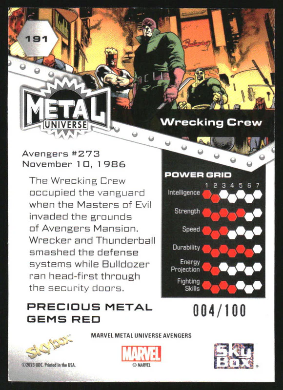 2024 SkyBox Marvel Metal Universe Avengers Precious Gems Red Wrecking Crew /100 - Image 2