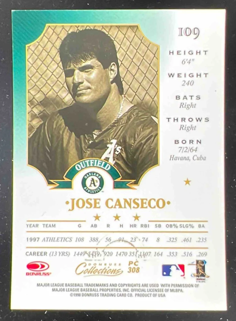 1998 Leaf #109 Jose Canseco - Image 2
