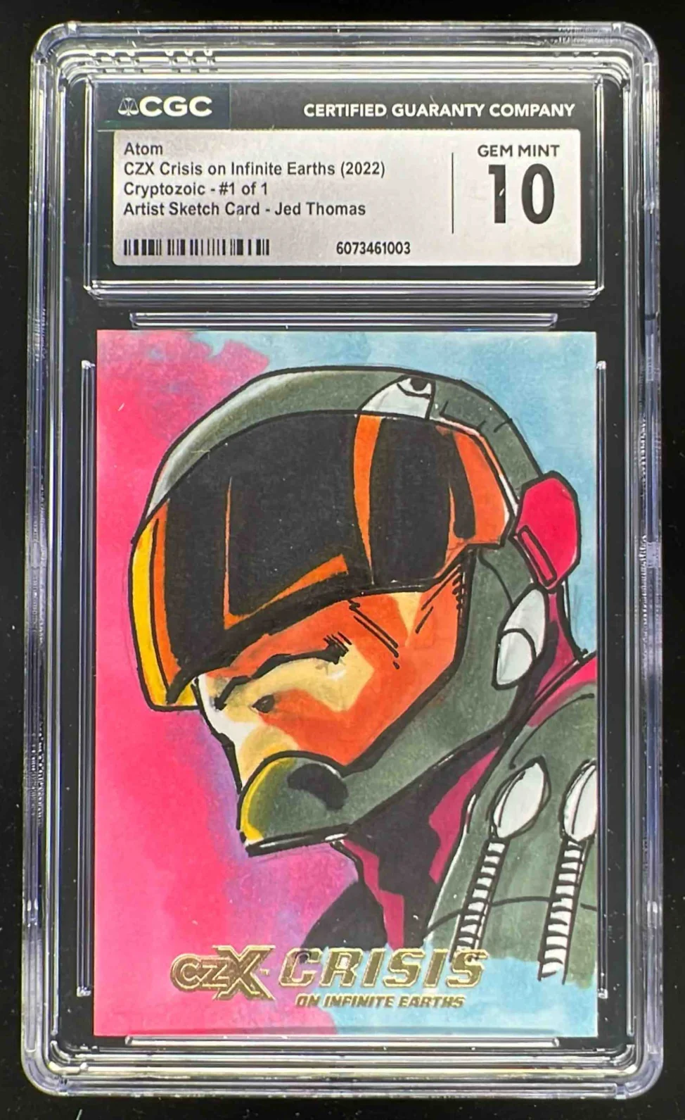 2022 CZX Crisis on Infinite Earths Artist Sketch Card Jed Thomas Atom 1/1 CGC 10