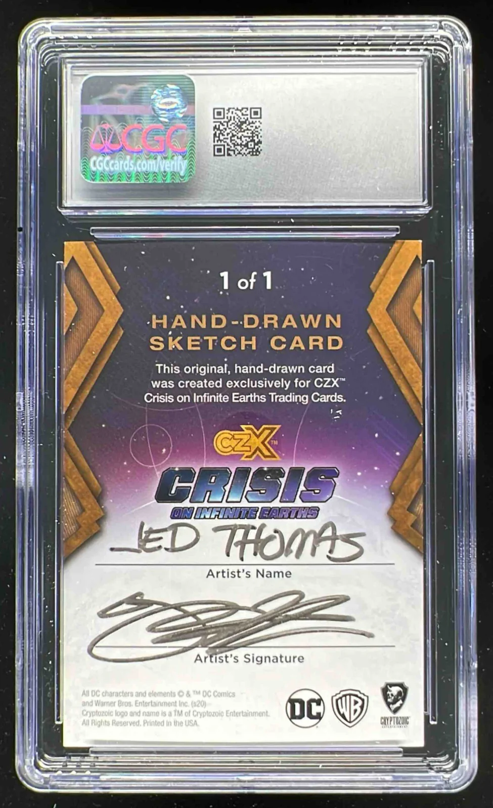 2022 CZX Crisis on Infinite Earths Artist Sketch Card Jed Thomas Atom 1/1 CGC 10 - Image 2