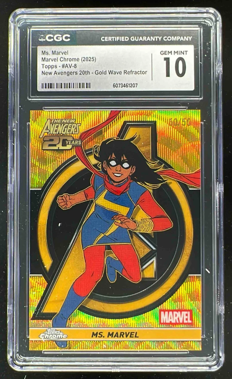 2025 Topps Chrome Marvel Gold Wave Refractor #130 Ms. Marvel /50 CGC 10