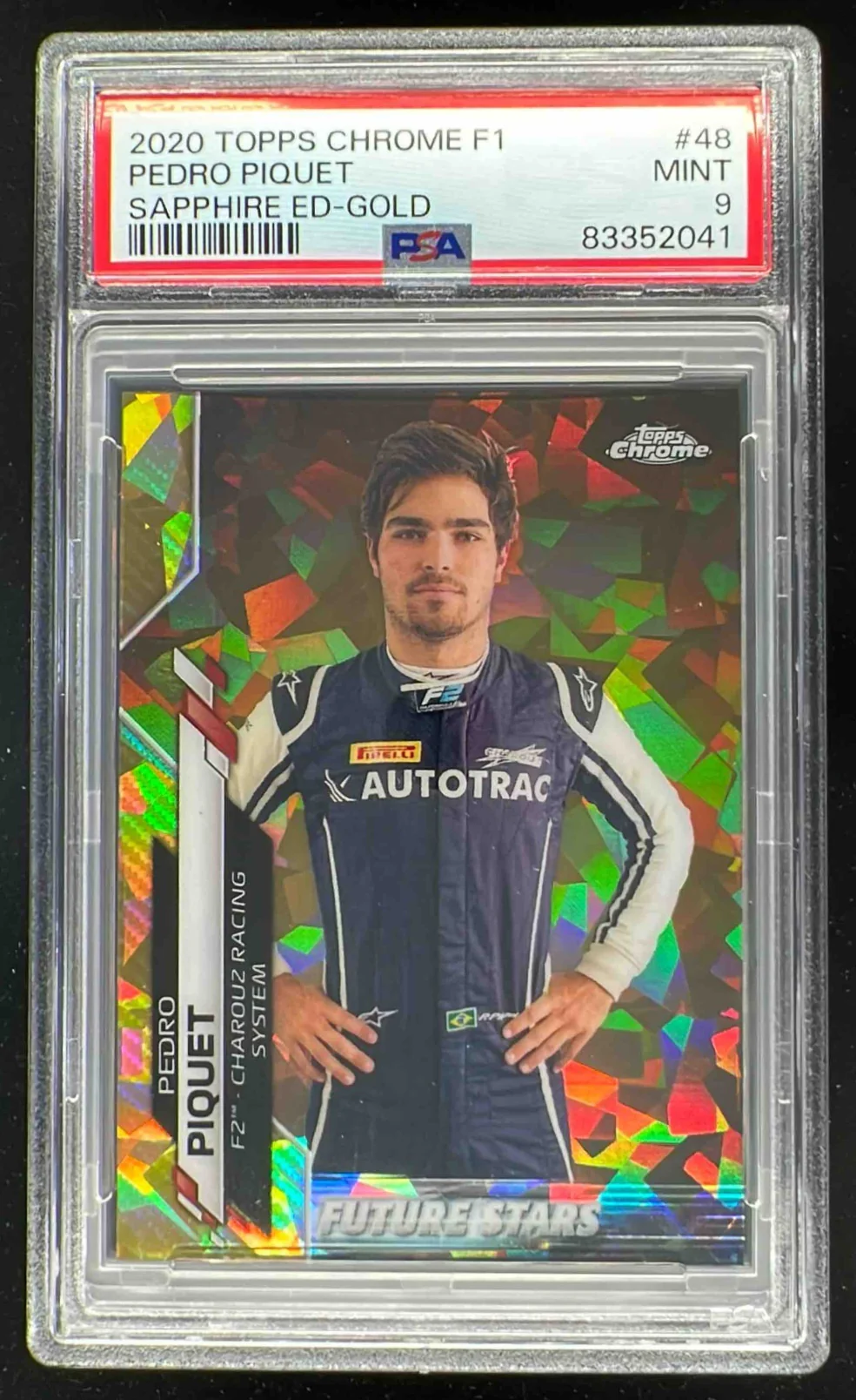 2020 Topps Chrome Sapphire Formula 1 Gold #48 Pedro Piquet /50 PSA 9