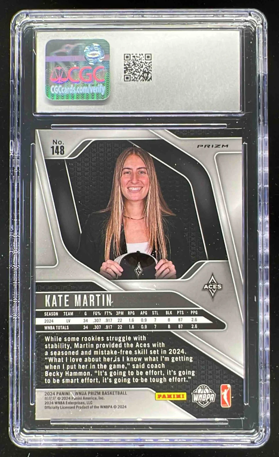 2024 Panini WNBA Prizm White Sparkle Prizm #148 Kate Martin RC CGC 10 - Image 2