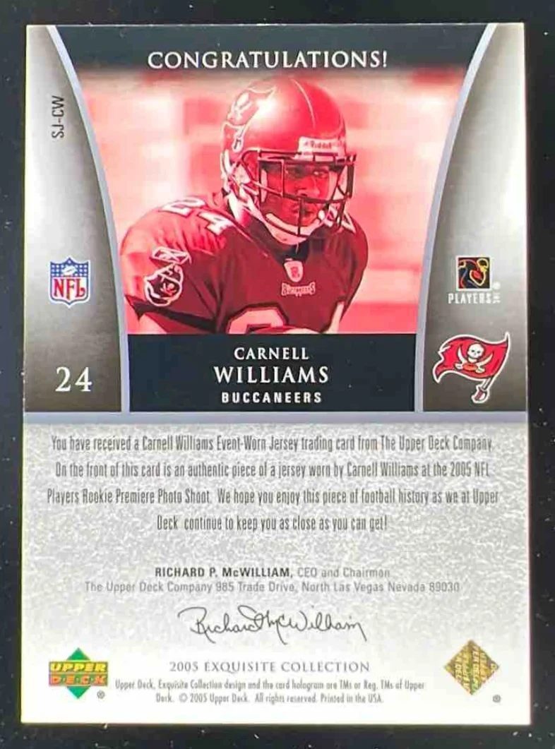 2005 Exquisite Collection Super Jersey Gold #SJ-CW Cadillac Williams RC /30 - Image 2