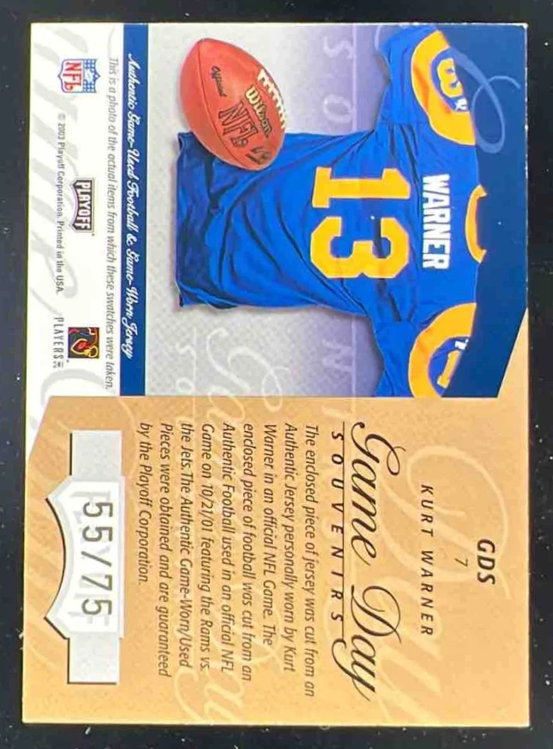 2003 Playoff Honors Game Day Souvenirs Silver #GDS7 Kurt Warner /75 - Image 2