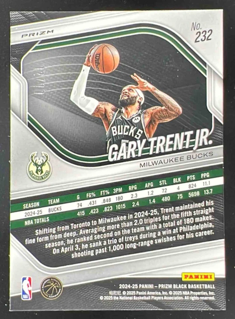 2024-25 Panini Prizm Black Gold Prizms #232 Gary Trent Jr. /10 - Image 2