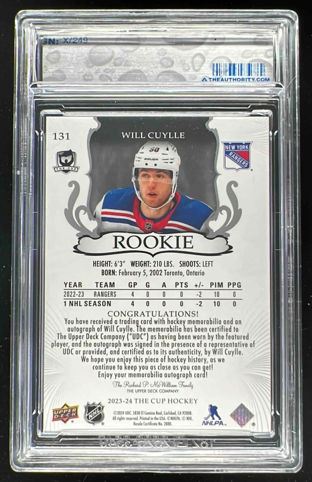 2023-24 The Cup #131 Will Cuylle Rookie Patch Auto Autograph Auto /249 - Image 2
