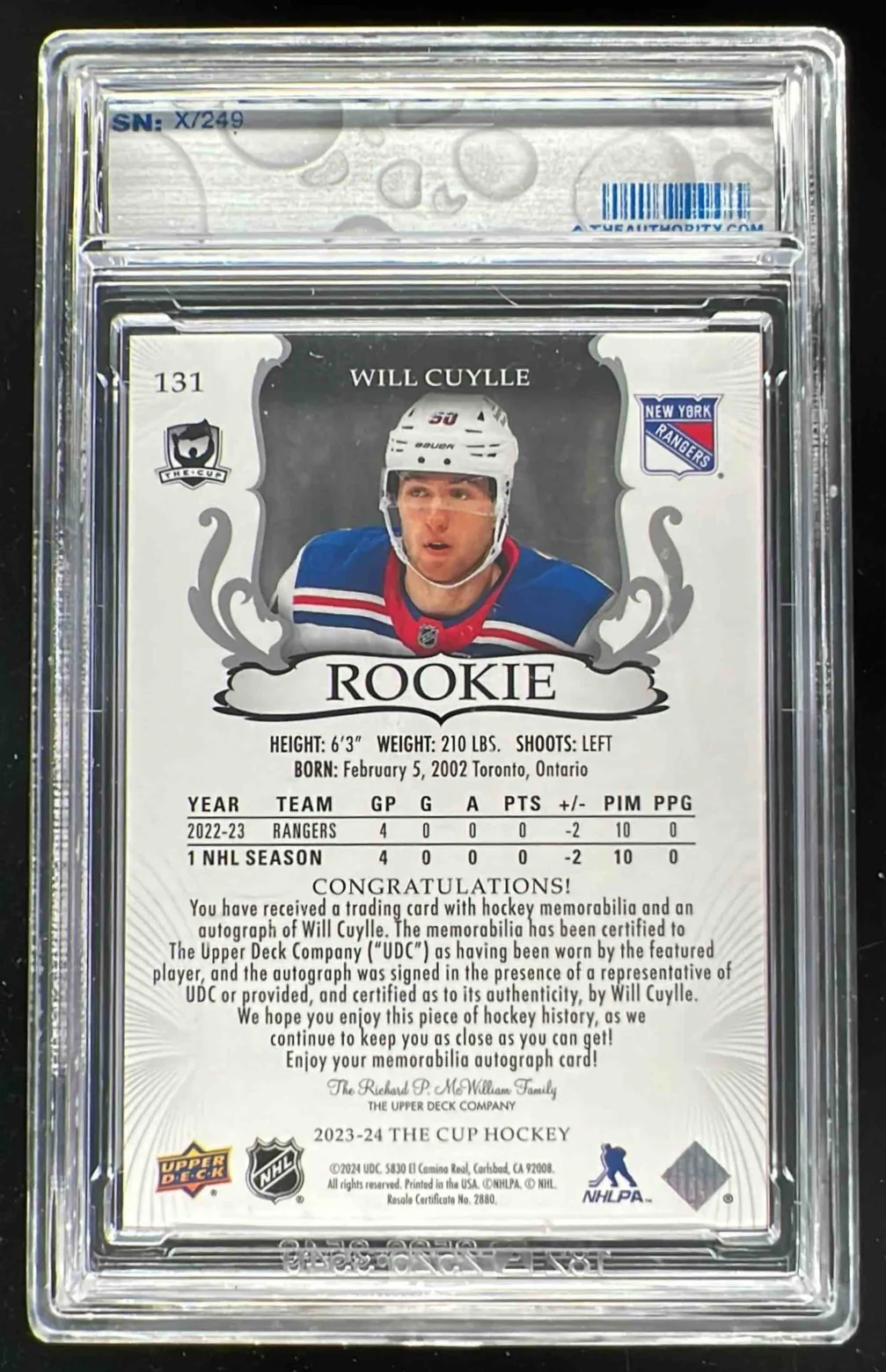 2023-24 The Cup #131 Will Cuylle Rookie Patch Auto Autograph Auto /249 - Image 2