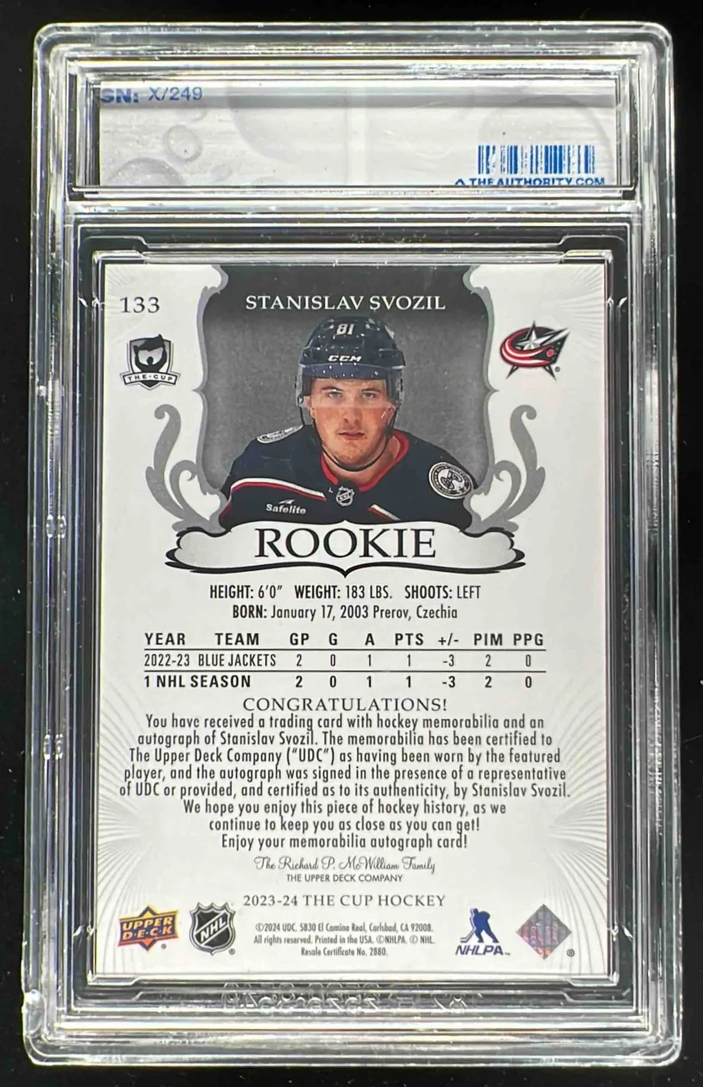 2023-24 The Cup #133 Stanislav Svozil Rookie Patch Auto Autograph Auto /249 - Image 2