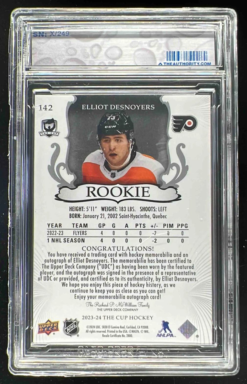 2023-24 The Cup #142 Elliot Desnoyers Rookie Patch Auto Autograph Auto /249 - Image 2