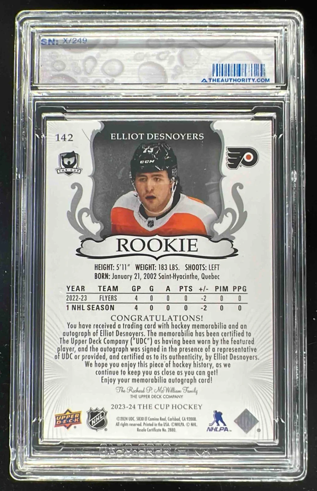 2023-24 The Cup #142 Elliot Desnoyers Rookie Patch Auto Autograph Auto /249 - Image 2