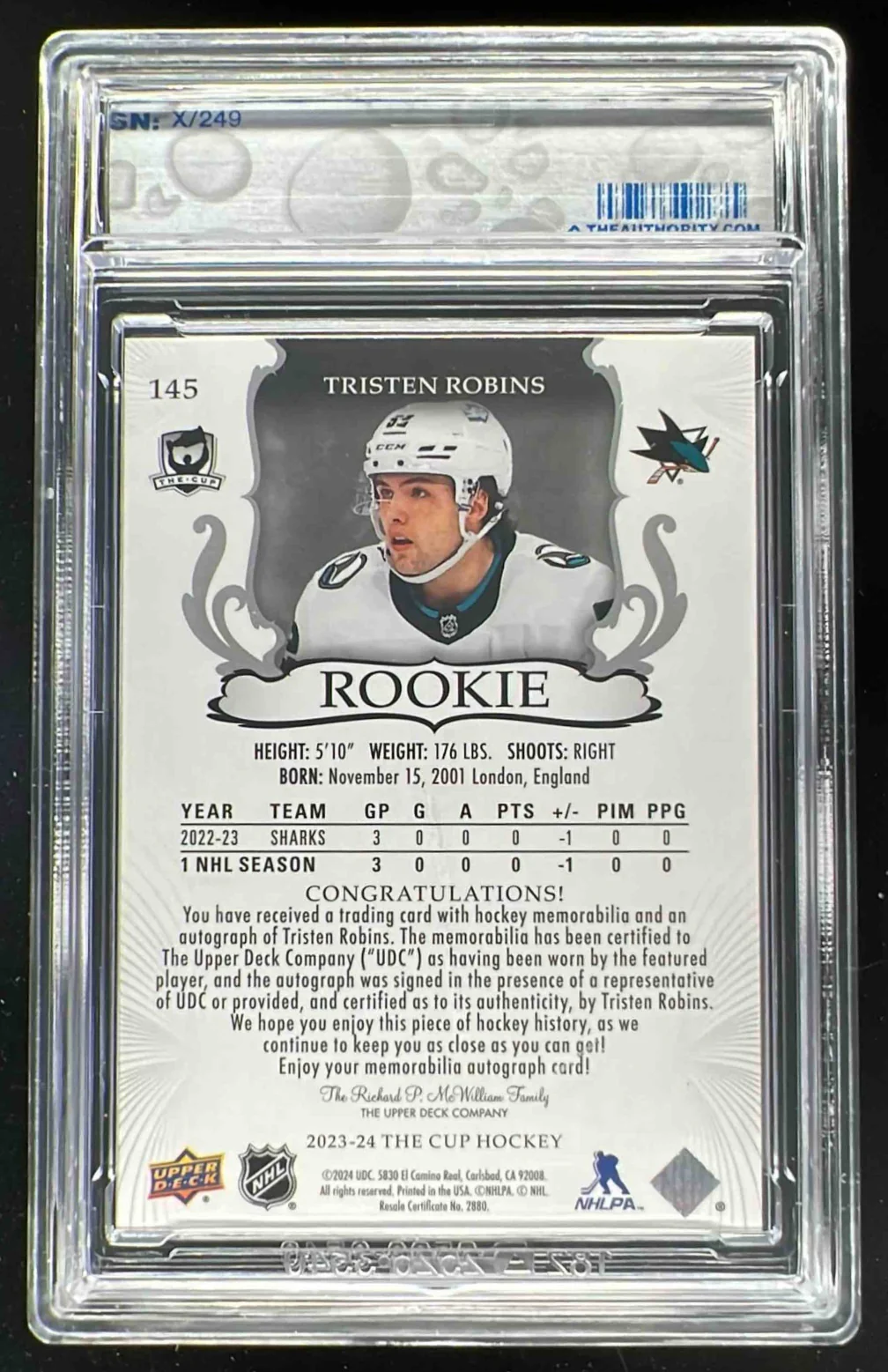 2023-24 The Cup #145 Tristen Robins Rookie Patch Auto Autograph Auto /249 - Image 2