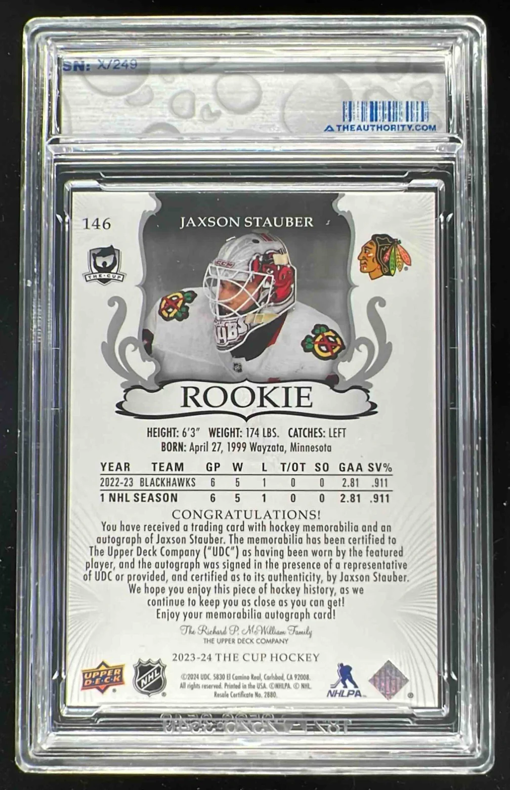 2023-24 The Cup #146 Jaxson Stauber Rookie Patch Auto Autograph Auto /249 - Image 2